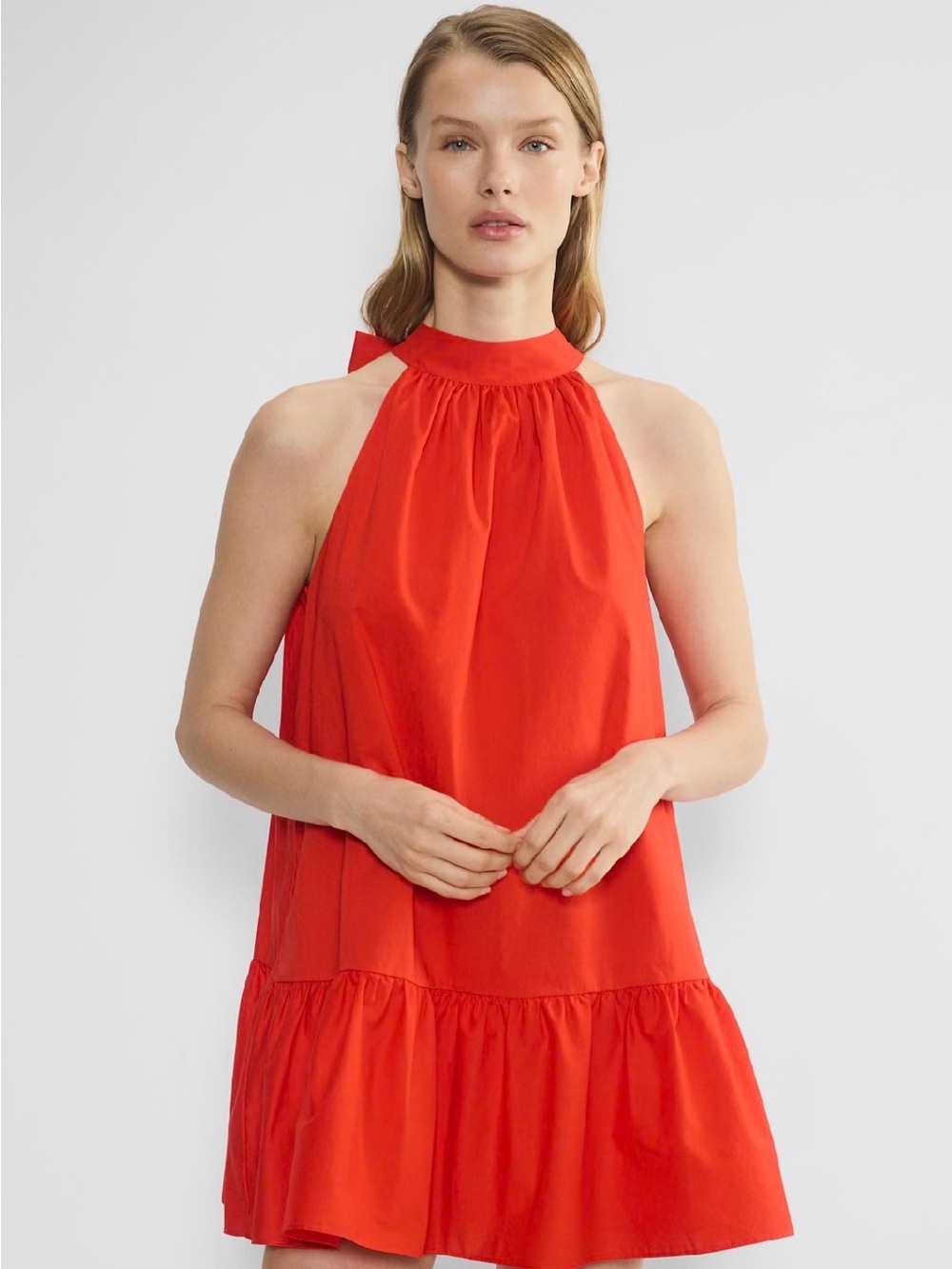Aritzia Sunday Best Women’s Fawn Poplin Halter Mini Dress Poppy Red Sz XS - Picture 2 of 5